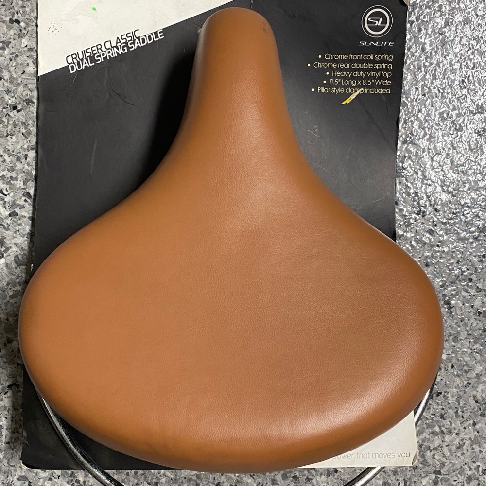 New Sunlite Cruiser Classic Dual Spring Heavy Duty Bicycle Saddle Seat Brown